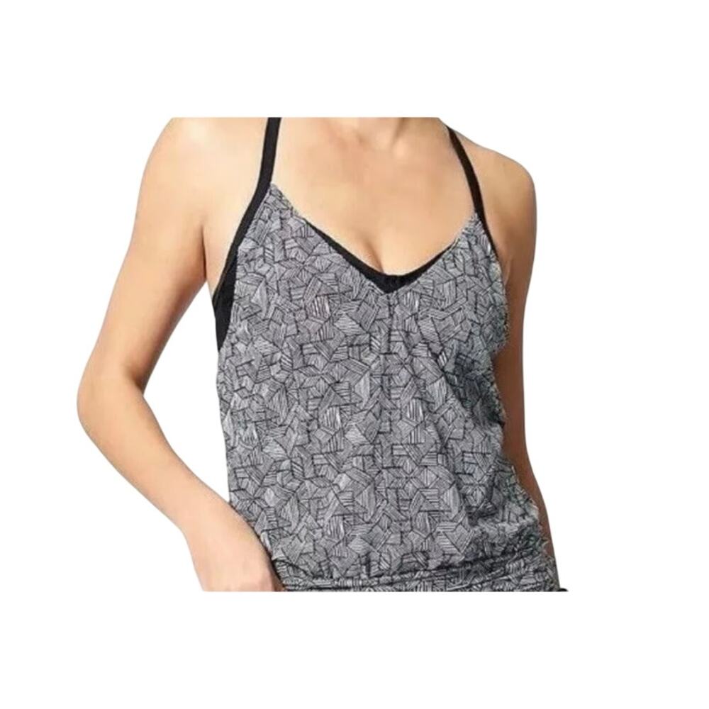 Athleta Laguna Side Scrunch Black and White Geo Print Tankini Top